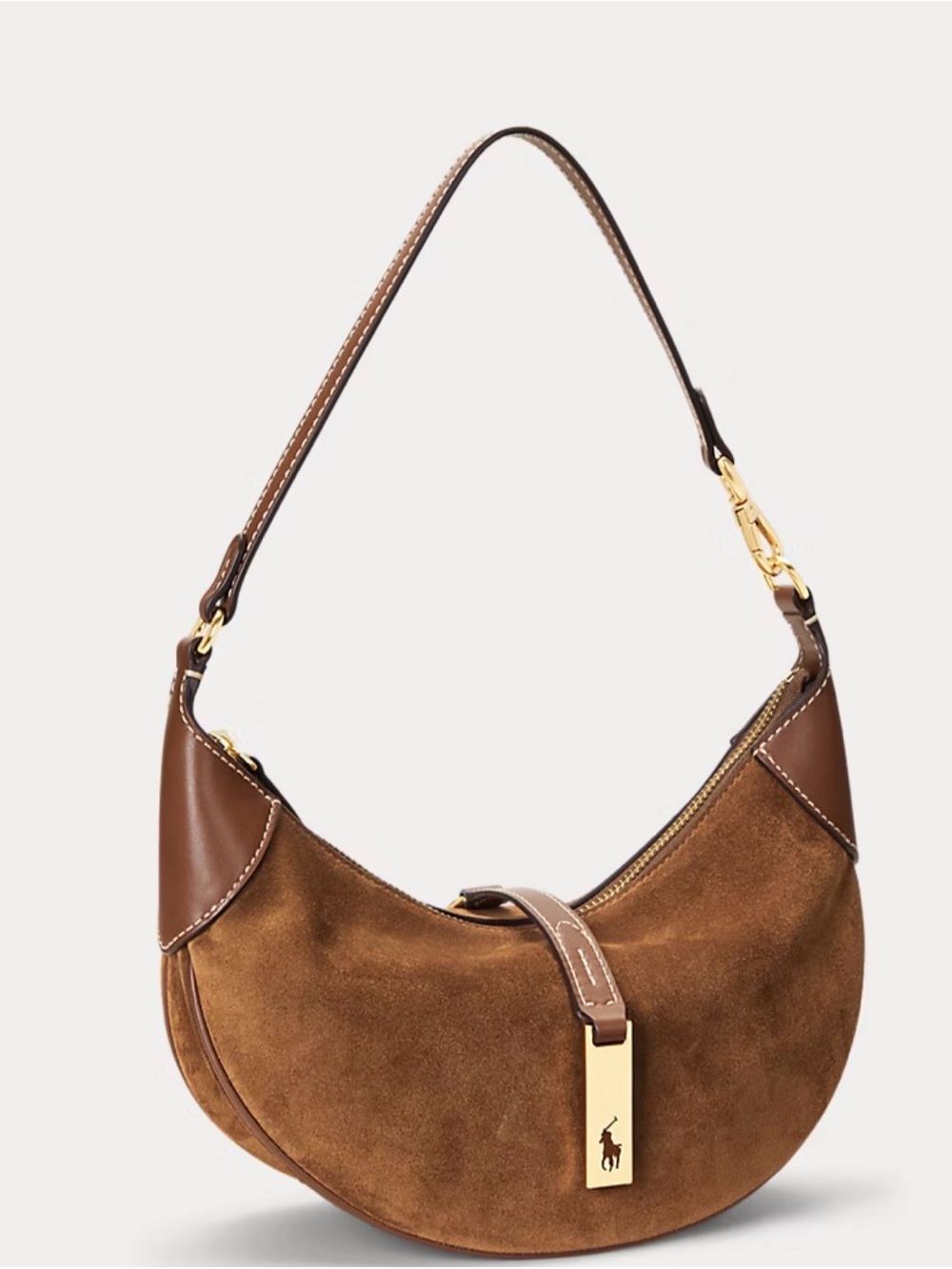 Ralph Lauren Brown Suede Mini Crescent Shoulder Bag with Gold Hardware